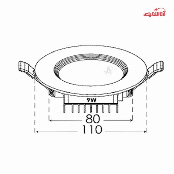 پنل سقفی گرد توکار 9 وات پارس شعاع توس مدل سولاریس