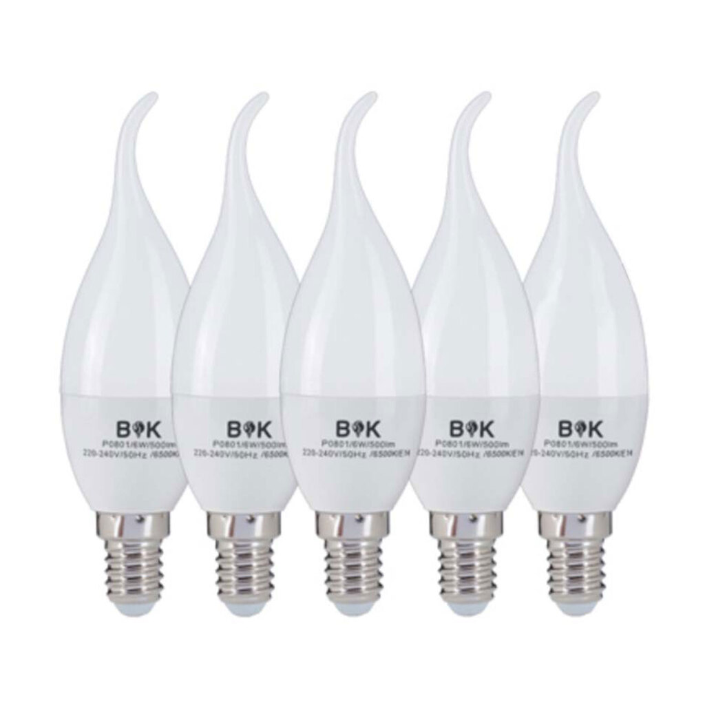 لامپ ال ای دی شمعی اشکی 6 وات بابک بسته 5 عددی