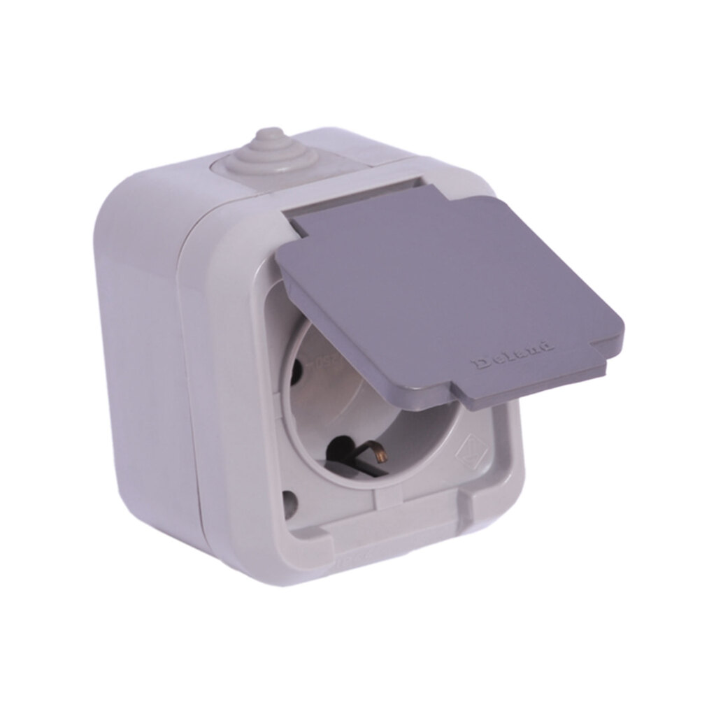 پریز روکار بارانی IP44 ارت دار با پایه سرامیکی دلند مدل سیلور