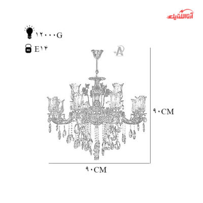 لوستر دایکاست ۱۲ شعله چشمه نور کد S3547/8-4-A