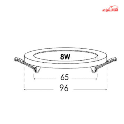 ابعاد و اندازه چراغ سقفی دایره‌ای توکار 8 وات SMD مدل اسلیم پارس شعاع توس برش 6.5
