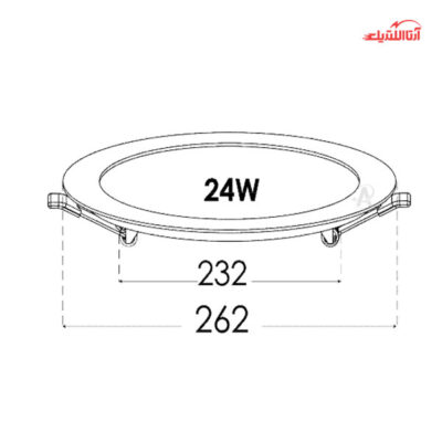 ابعاد و اندازه پنل سقفی دایره‌ای توکار 24 وات SMD مدل اسلندر پارس شعاع توس برش 23.2