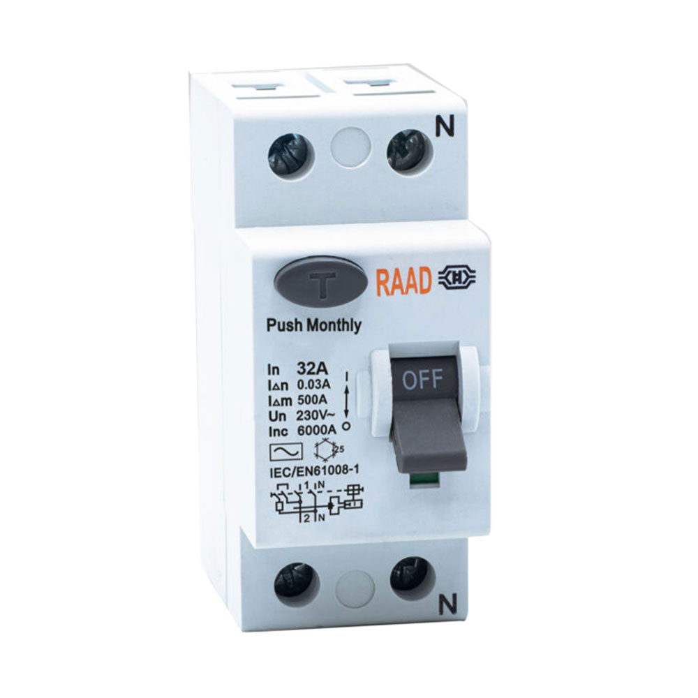 کلید محافظ جان 2 پل 32 آمپر RBRC-2P-32A-6kA رعد