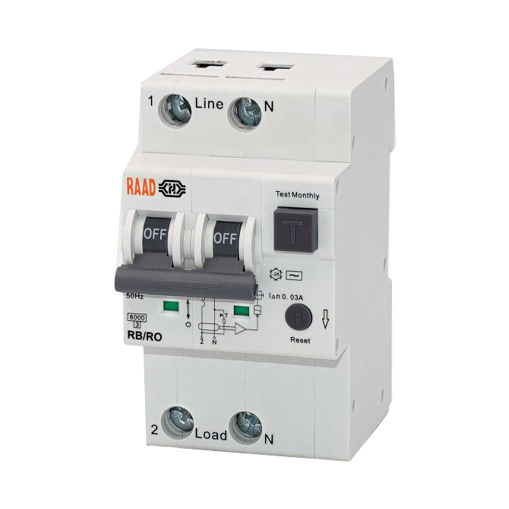 کلید محافظ جان ترکیبی 2 پل 25 آمپر RB-RO-2PC25-6KA رعد