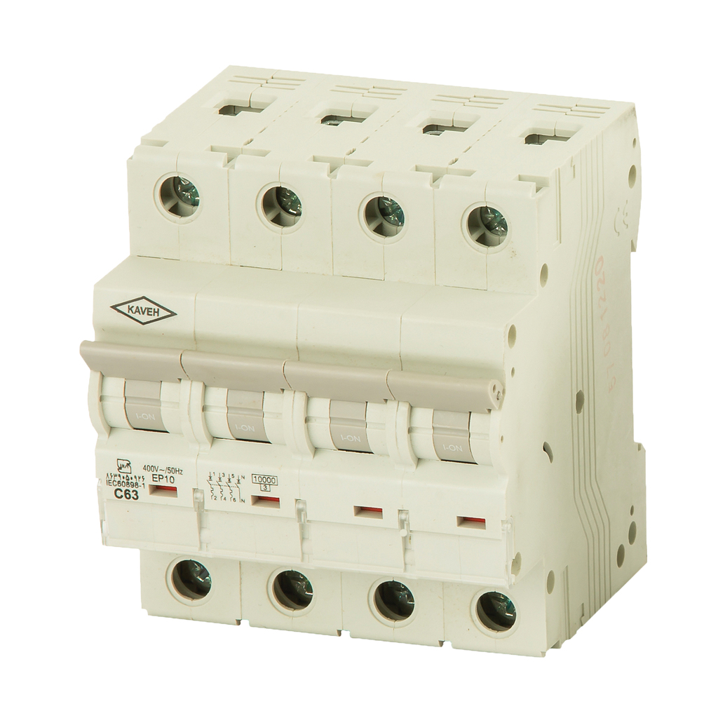 کلید مینیاتوری 16 آمپر سه فاز و نول AC الکترو کاوه کد 16A-10KA-4P