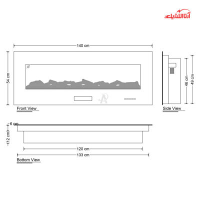ابعاد و اندازه شومینه برقی با قابلیت پخش صدا اچ بی HB-ID6838-140-Audio