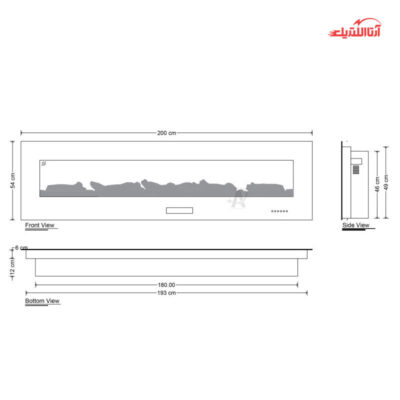 ابعاد و اندازه شومینه برقی اچ بی با قابلیت پخش صدا مدل HB-ID6838-200-Audio