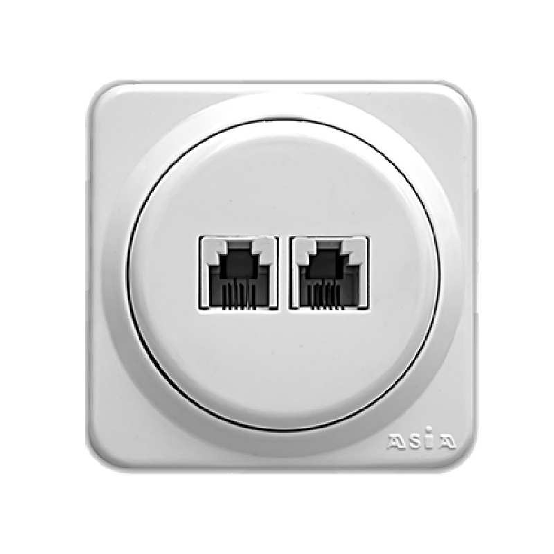 پریز تلفن دو خانه روکار آسیا الکتریک مدل رز