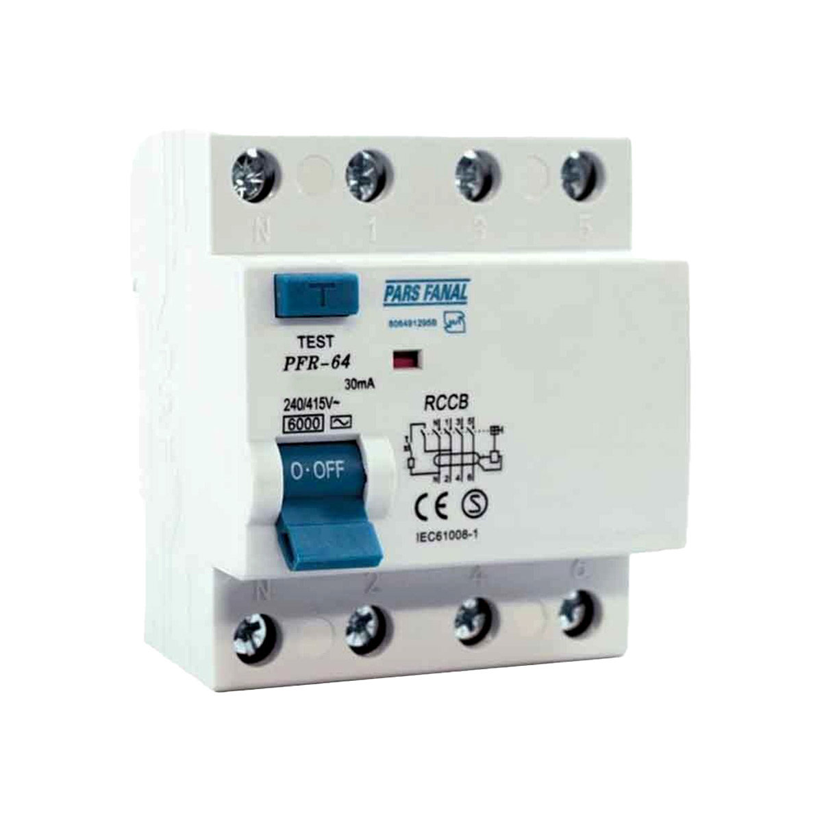 کلید محافظ جان چهار پل 63 آمپر پارس فانال مدل PFR-4P-63A-6K-30mA