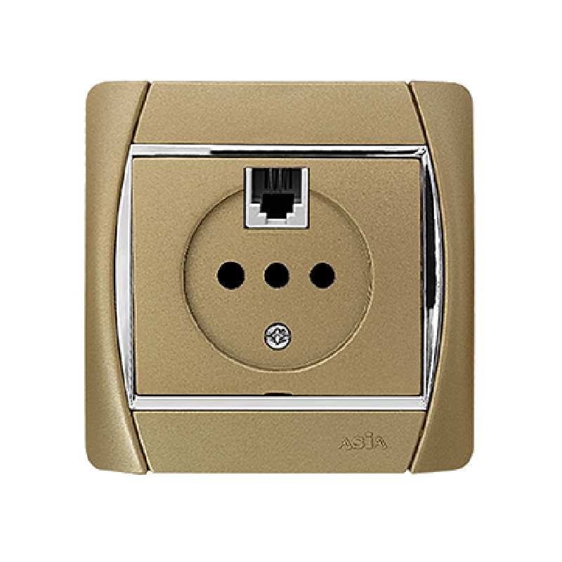 پریز تلفن دو منظوره آسیا الکتریک مدل سیلور