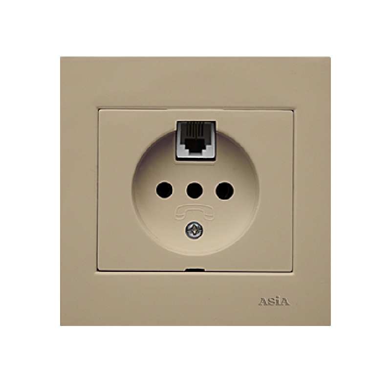 پریز تلفن دو منظوره آسیا الکتریک مدل الماس