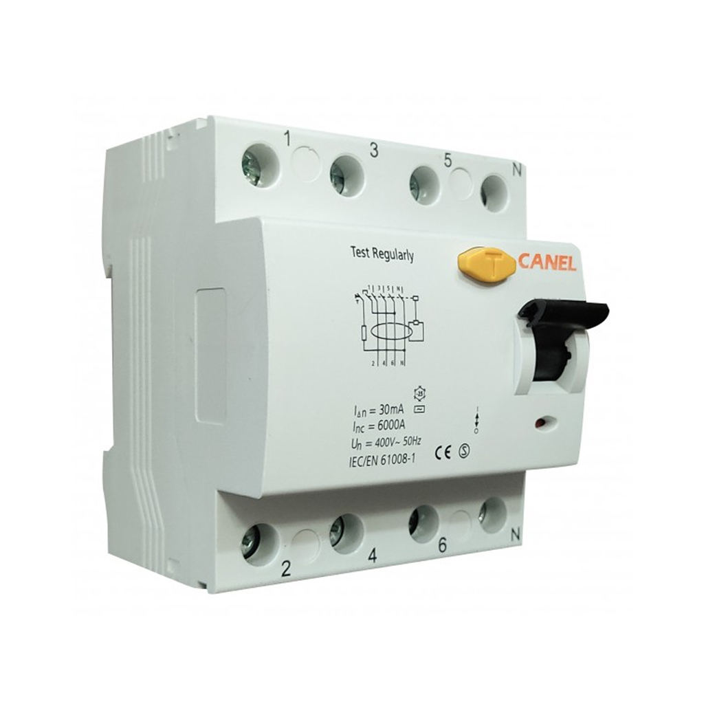 کلید محافظ جان 63 آمپر سه پل + نول کانل کد 63A-6KA-3P+N