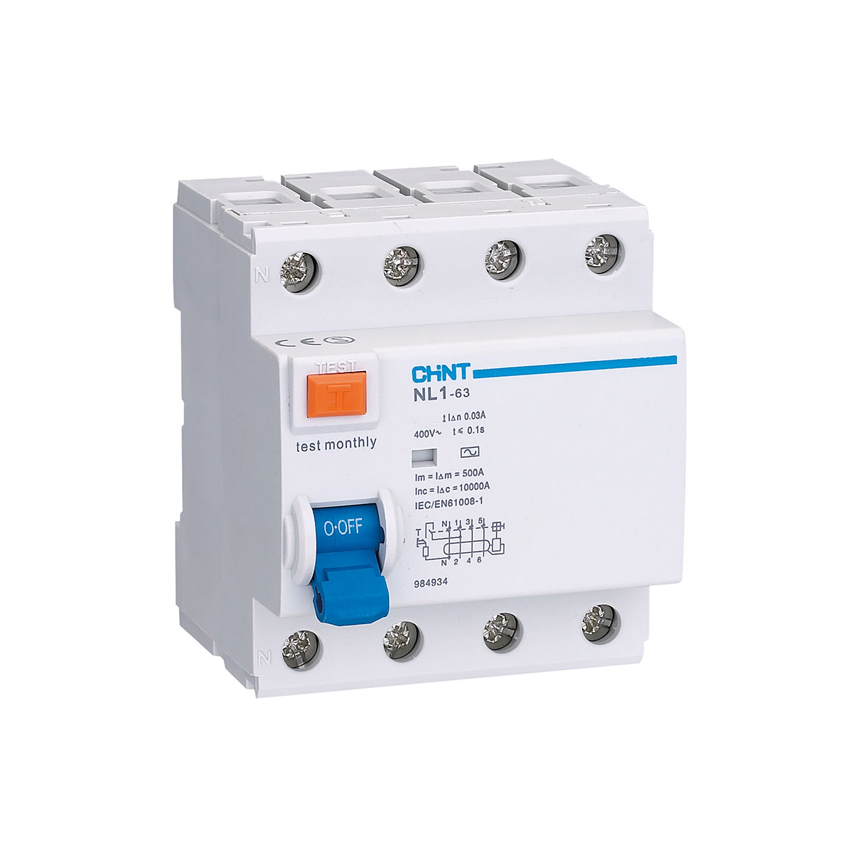 کلید محافظ جان چهار پل 63 آمپر چانت مدل NL1-4P-6K-30mA