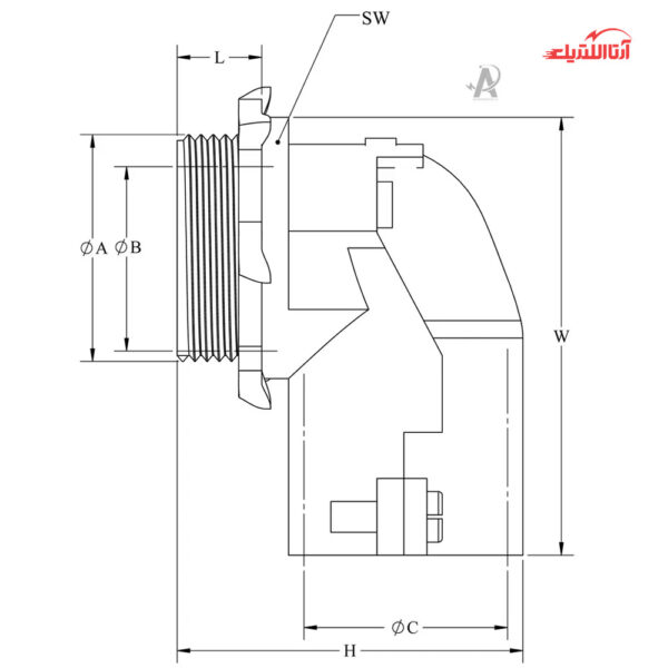 گلند فلزی دو پیچ زانویی B90 رهورد خراسان سایز 9