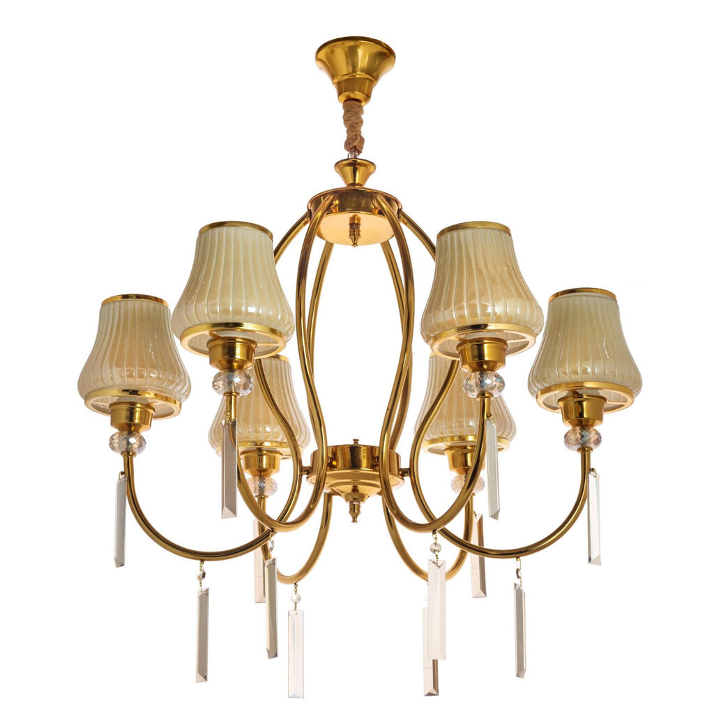 لوستر کریستالی 6 شعله طلایی چشمه نور مدل N2400/6