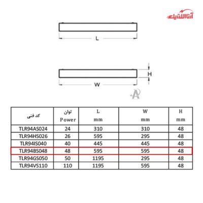 پنل سقفی توکار 48 وات 60 در 60 تولید نور مدل مونلایت کد TLR94BS048