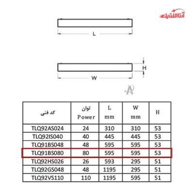 پنل سقفی روکار 80 وات 6 در 60 تولید نور مدل مونلایت کد TLQ92BS080