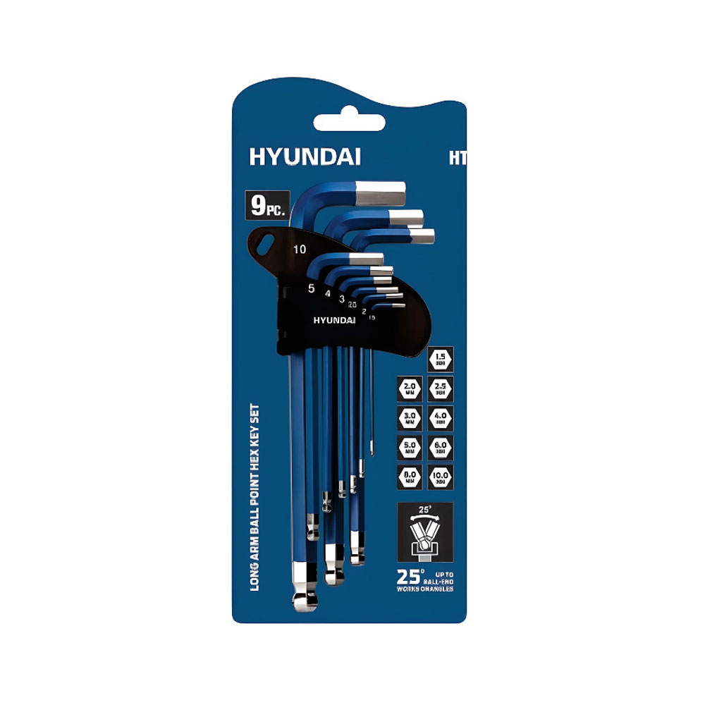 مجموعه 9 عددی آچار آلن بلند شش گوش هیوندای مدل HT-195