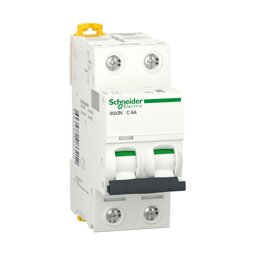 کلید مینیاتوری 2 پل 6 آمپر C6-6KA اشنایدر کد A9K24206