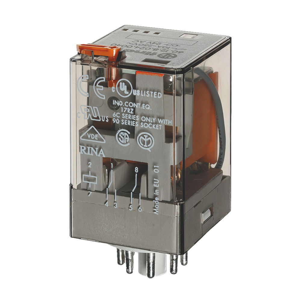 رله شیشه ای 8 پایه 2 کنتاکت 24 ولت DC فیندر کد 60.12.9.024.0040