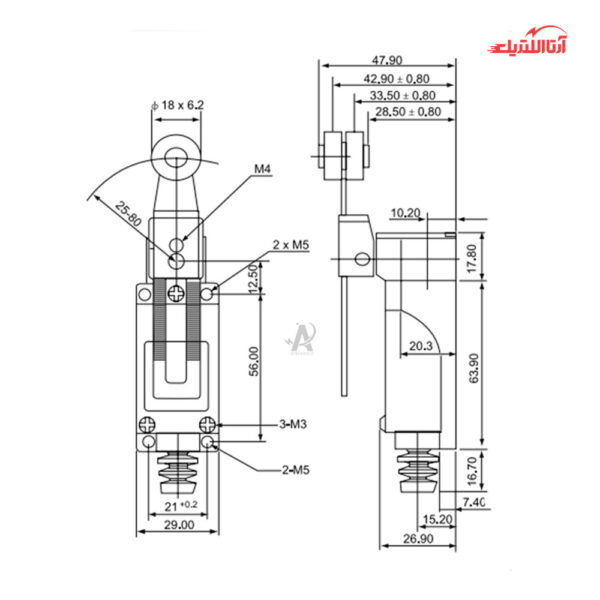 لیمیت سوئیچ رگلاژی با قرقره فلزی CNTD مدل TZ-8108