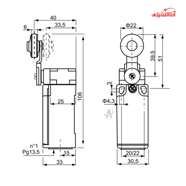 لیمیت سوئیچ دو طرف طرح ارش CNTD مدل CZE-00-EM