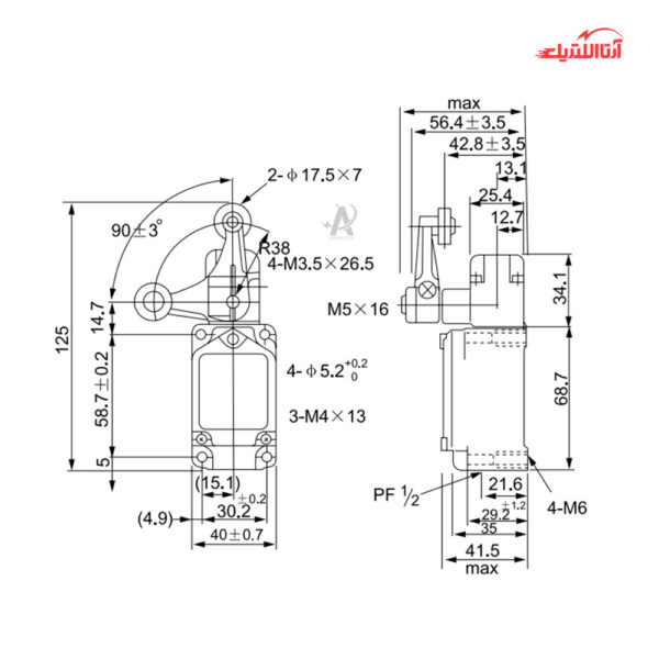 لیمیت سوئیچ تیپ سنگین دو طرف دو شاخ CNTD مدل CWLCA32-41-M