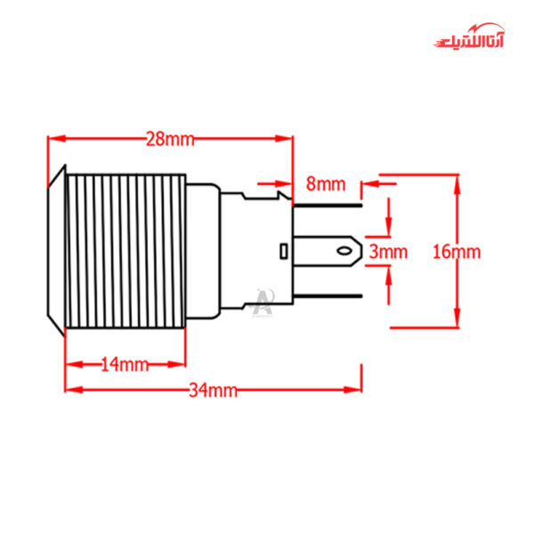 کلید فشاری شستی استارت لحظه‌ای چراغ دار سایز 16 JBH