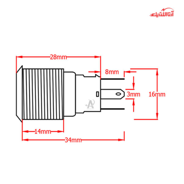 کلید فشاری شستی استارت لحظه‌ای چراغ دار سایز 22 JBH