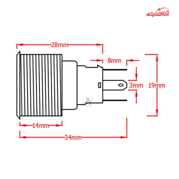 کلید فشاری شستی استارت پاور ماندگار چراغ دار سایز 19 JBH
