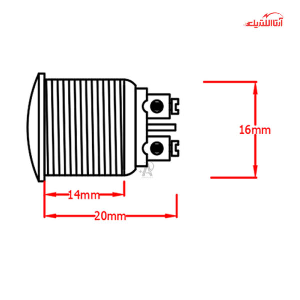 کلید فشاری شستی استارت لحظه‌ای مینیاتوری چراغ دار سایز 16 JBH