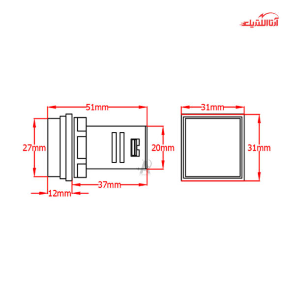 چراغ سیگنال ولت متر مربع JBH کد DI 22-V-S