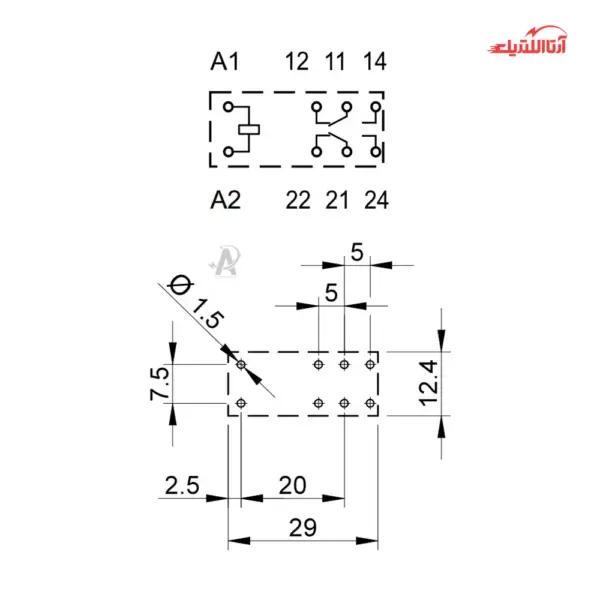 رله شیشه ای 8 پایه 2 کنتاکت 110 ولت DC فیندر کد 40.52.9.110.0000