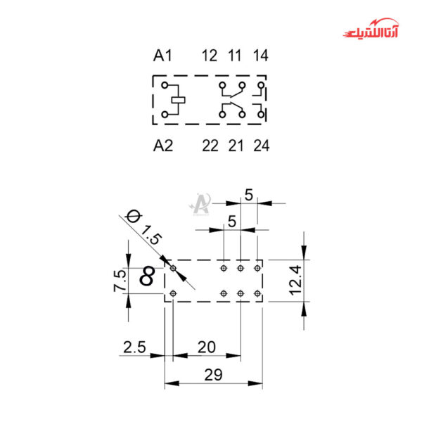 رله شیشه ای 8 پایه 2 کنتاکت 230 ولت AC فیندر کد 40.62.8.230.0000