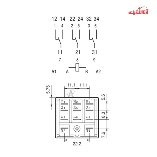 رله شیشه ای 8 پایه 3 کنتاکت 110 ولت DC فیندر کد 62.33.9.110.0040
