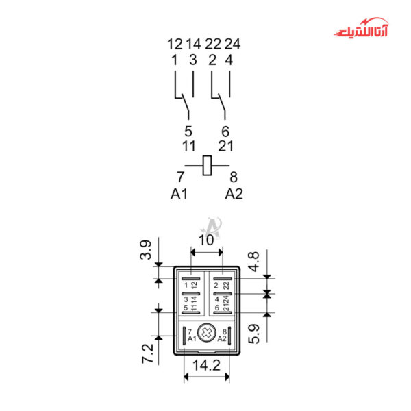 رله شیشه ای 8 پایه 2 کنتاکت 24 ولت DC فیندر کد 56.32.9.024.0040