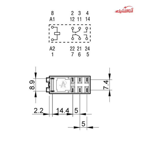 رله شیشه ای 8 پایه 2 کنتاکت 110 ولت DC فیندر کد 46.52.9.110.0074