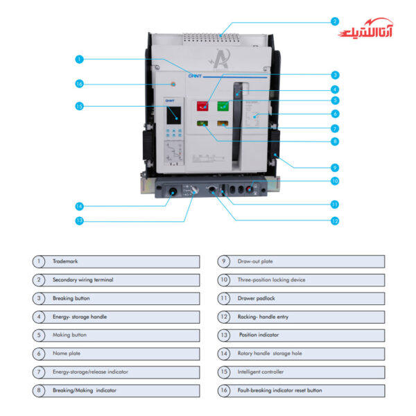 کلید هوایی 1600 آمپر کشویی موتور دار چانت کد NA8G-1600-1600A