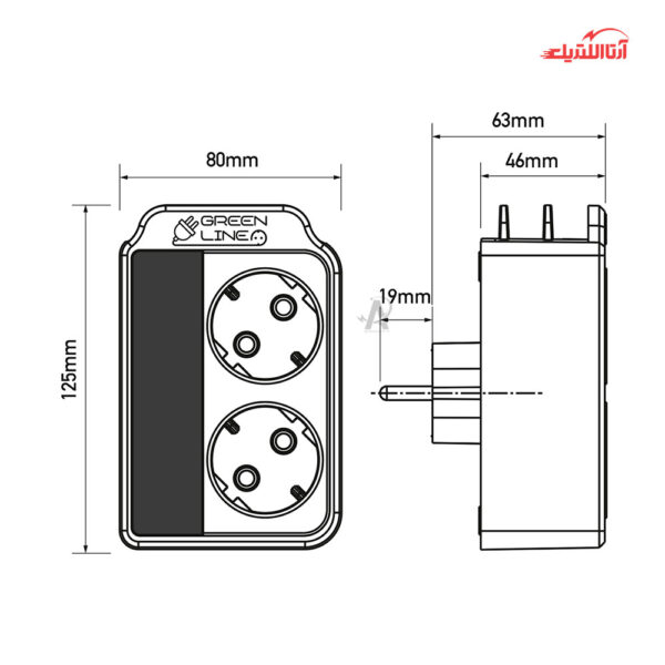محافظ برق 2 خانه دو شاخه ای یخچال فریزر گرین مدل GLP162R
