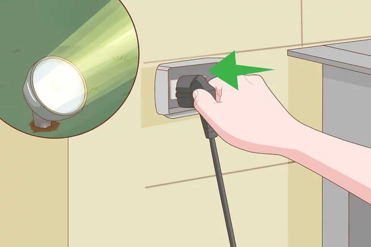 قدم هشتم نصب چراغ دفنی: اتصال سیم برق به پریز