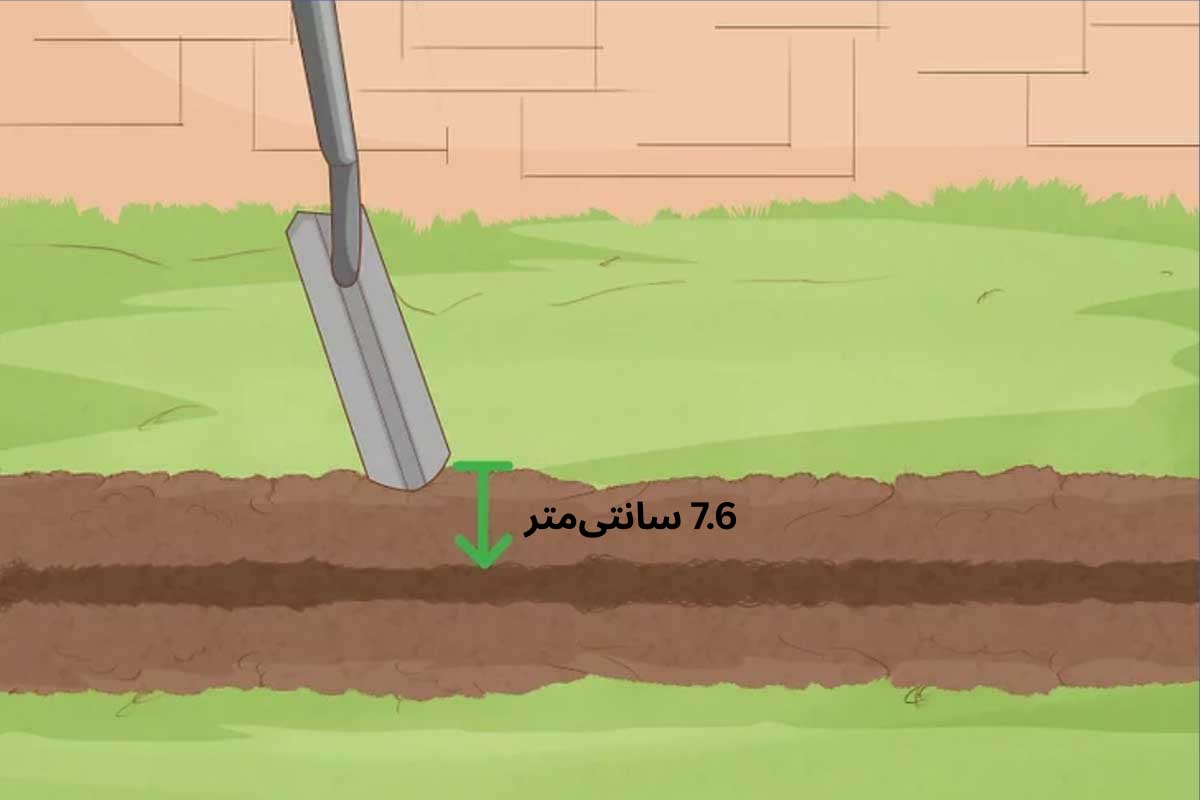 قدم دوم در نصب چراغ دفنی: حفر گودال در باغچه به عمق 7.6 سانتی متر