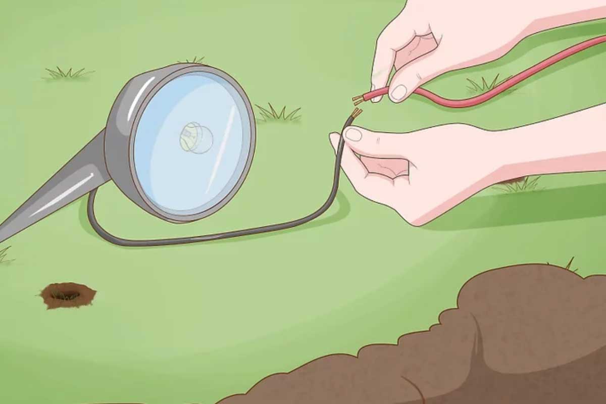 قدم هفتم نصب چراغ پارکتی : اتصال سیم‌های چراغ دفنی به سیم‌کشی برق