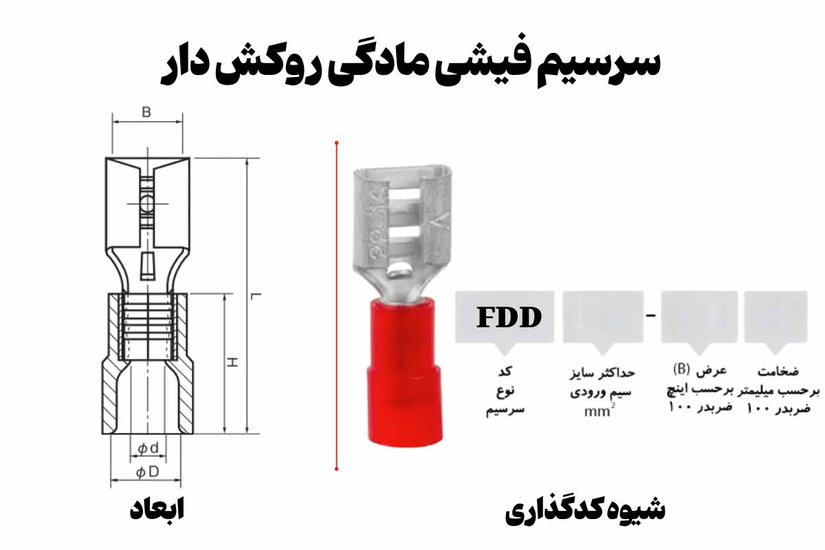 ابعاد و شیوه کدگذاری سرسیم فیشی مادگی روکش دار