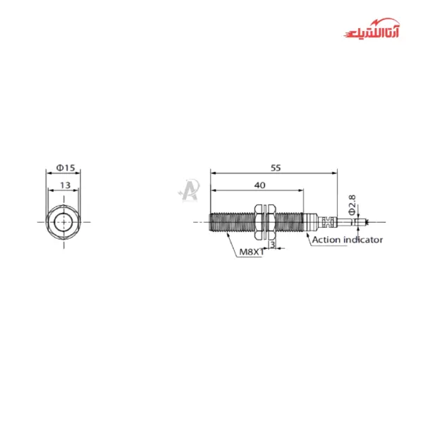 سنسور القایی سرتخت 8mm کابلی 3 سیم CNTD مدل CJY08E-01
