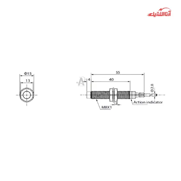 سنسور القایی سربلند 8mm کابلی 3 سیم CNTD مدل CJY08S-03
