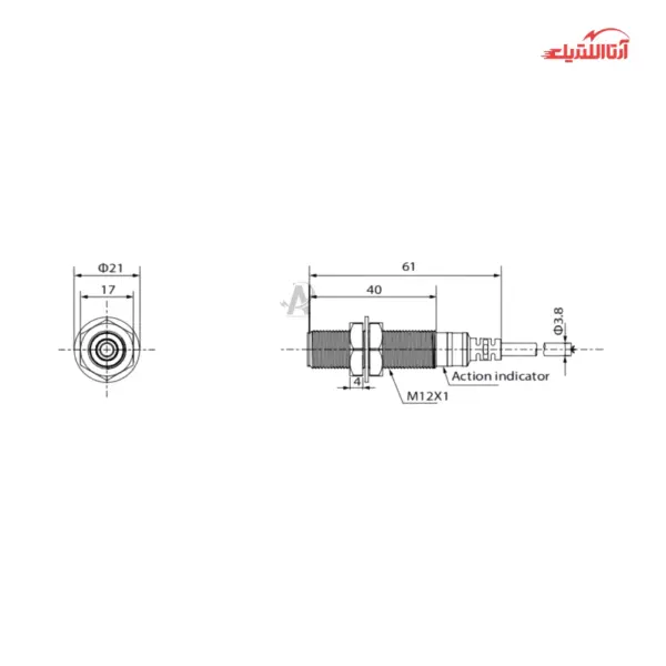 سنسور القایی سر تخت 12mm کابلی3 سیم CNTD مدل CJY12E-02