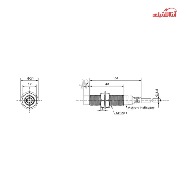 سنسور القایی سر بلند 12mm کابلی2 سیم AC برندCNTD مدل CJY12E-04