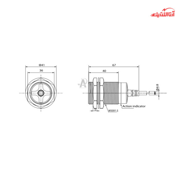 سنسور القایی سرتخت 30mm کابلی 3 سیم CNTD مدل CJY30E-10