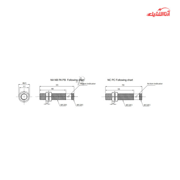 سنسور القایی سرتخت 12mm کانکتوری 3 سیم برند CNTD مدل CJY12S-04T