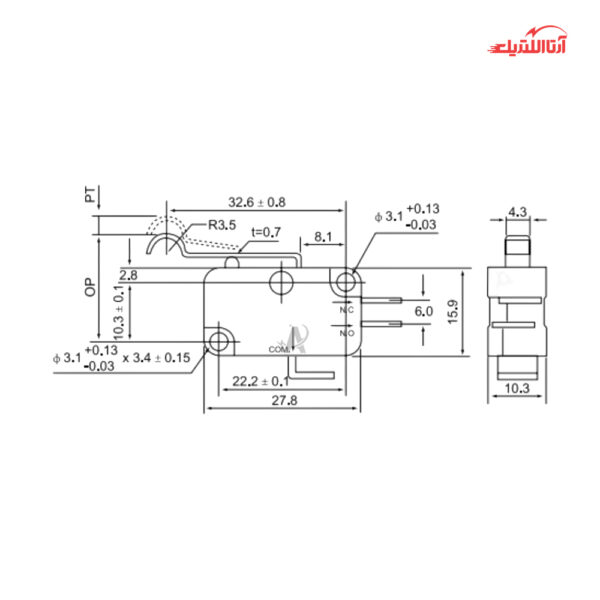 میکروسوئیچ اهرمی با سر منحنی CNTD مدل CMV106D